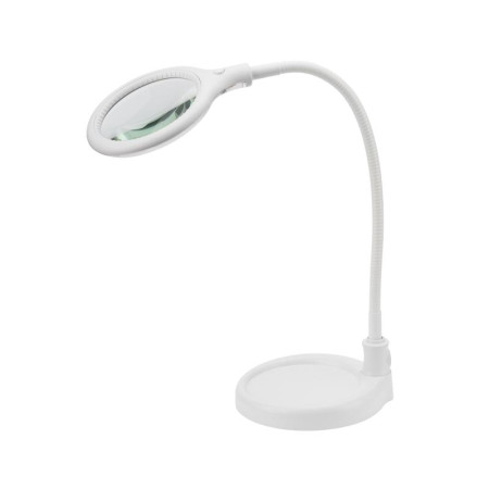 Лупа настольная 3D с подсветкой 30 LED, подставка+прищепка, белая