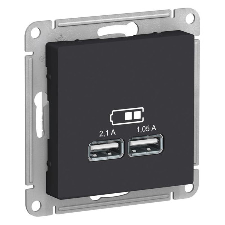 AtlasDesign Карбон Розетка USB, 5В, 1 порт x 2,1 А, 2 порта х 1,05 А, механизм