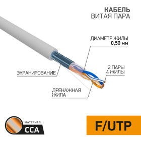 Кабель FTP  2PR  24AWG  CAT5e  305м  CCA