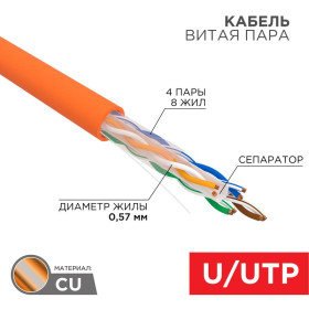 Кабель UTP  4PR  23AWG  CAT6  305м нг(А)-HF