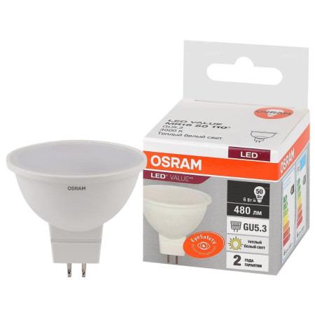 Лампа светодиодная LED Value MR16 6W/830 230V GU5.3 10X1