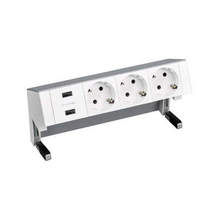 Настольный x4 розеточный блок, 3x2P+E, 2xUSB з/у, алюминий, S400