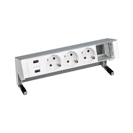 Настольный x5 розеточный блок, 3x2P+E, 2xUSB з/у, 1 пустой модуль, алюминий, S400