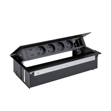 Врезной x6 розеточный блок, щетка, 4x2P+E, 2xUSB з/у, 1 пустой модуль, черный, S400