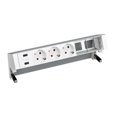 Настольный x6 розеточный блок, 3x2P+E, 2xUSB з/у, 2 пустых модуля, алюминий, S400