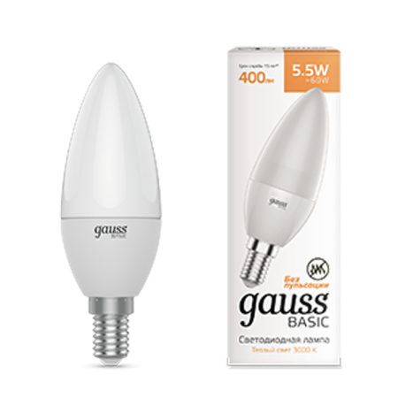Лампа светодиодная Basic Свеча 5,5W 400lm 3000K E14 LED 1/10/100