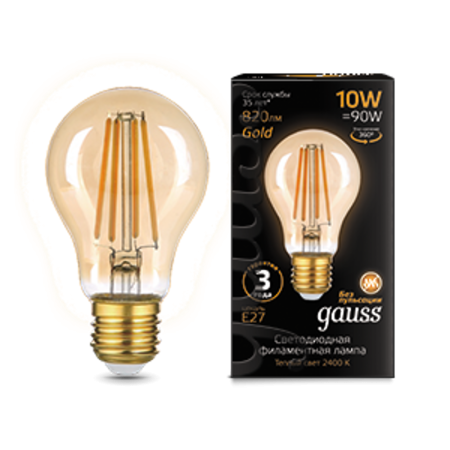 Лампа светодиодная  Filament А60 10W 820lm 2400К Е27 golden LED