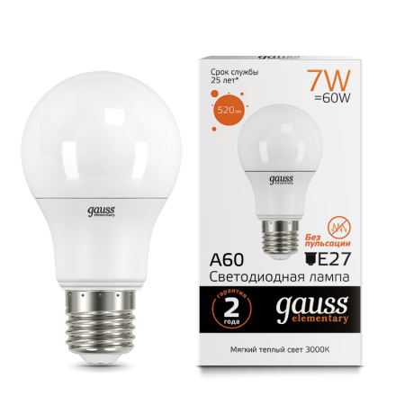 Лампа светодиодная LED 7Вт E27 220В 2700К Elementary A60