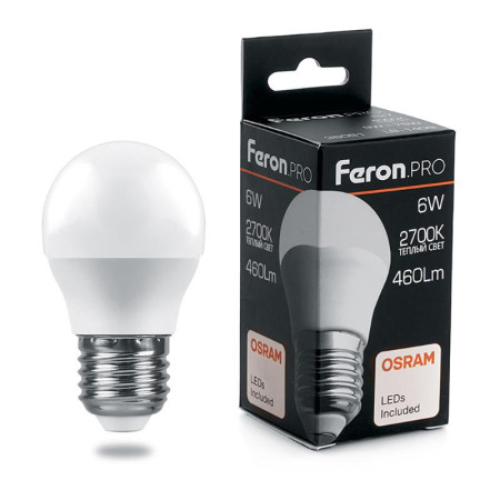 Лампа светодиодная .PRO LB-1406 Шарик E27 6W 2700K OSRAM LED