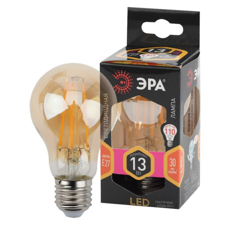 Лампа светодиодная F-LED A60-13W-827-E27 gold (филамент, груша золот., 13Вт, тепл, Е27)