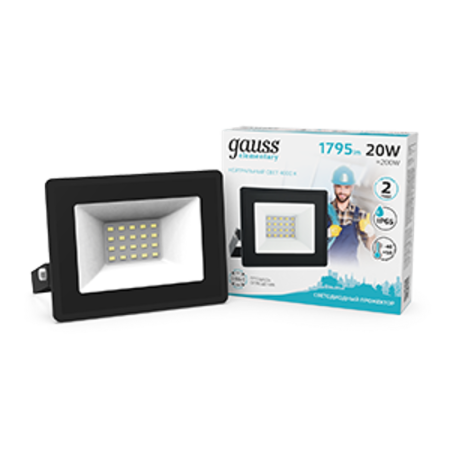 Прожектор светодиодный Elementary 20W 1745lm 4000К 200-240V IP65 черный LED 1/20