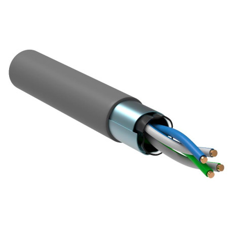 Кабель связи витая пара F/UTP, кат.5E 2х2х24AWG solid, PVC, 500м, серый