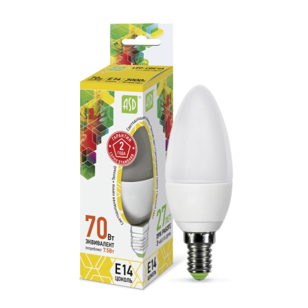 Лампа светодиодная LED-СВЕЧА-standard 7.5Вт 230В Е14 3000К 675Лм