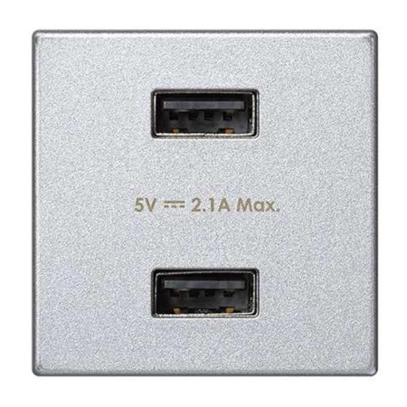 Simon Connect Зарядное устройство 2хUSB, К45, 5 В, 2,1 А, алюминий