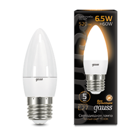 Лампа светодиодная LED 6,5Вт E27 220В 2700К свеча