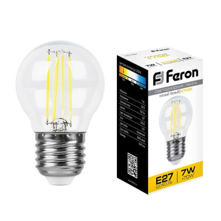 Лампа светодиодная LB-52 (7W) 230V E27 2700K филамент G45 прозрачная