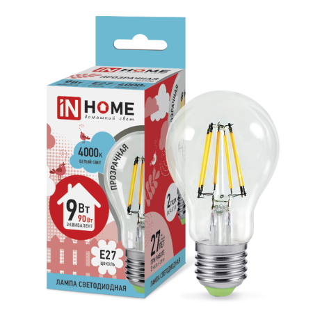 Лампа светодиодная LED-A60-deco 9Вт 230В Е27 4000К 810Лм прозр