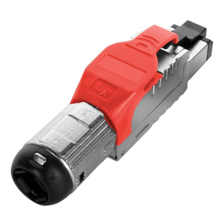 PLUE-8P8C-S-C6A-SH-RD Разъем полевой оконцовки RJ-45 (8P8C) под витую пару, для одножильного кабеля,toolless,категория 6A,экрани
