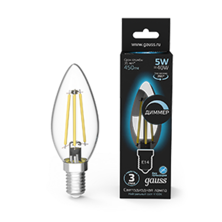 Лампа светодиодная LED 5Вт E14 220В 4100К свеча, диммируемая