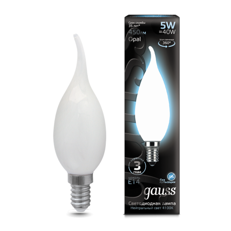 Лампа светодиодная LED 5Вт E14 220В 4100К свеча на ветру