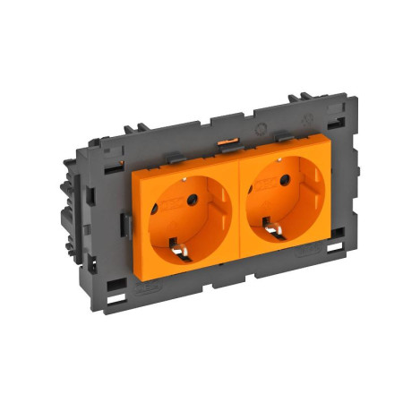 Розетка двойная 0° Modul45connect с з/к, 250 В, 16A (оранжевый) (STD-D0C8 ROR2)
