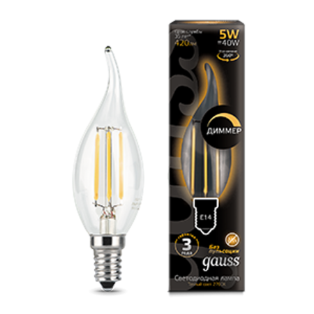 Лампа светодиодная LED 5Вт E14 220В 2700К свеча на ветру, диммируемая
