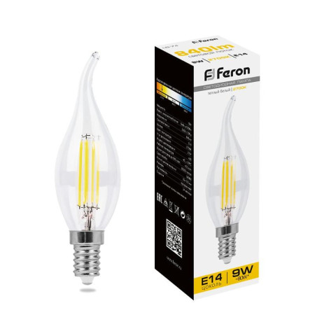 Лампа светодиодная LB-74 (9W) 230V E14 2700K филамент С35Т прозрачная