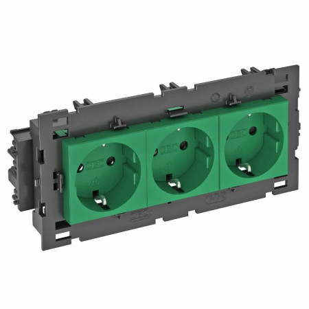 Розетка тройная 0° Modul45connect с з/к, 250 В, 16A (зеленый) (STD-D0C8 MZGN3)
