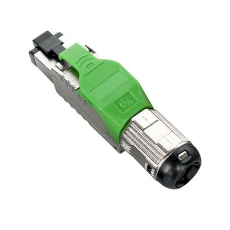 PLUE-8P8C-S-C6A-SH-GN Разъем полевой оконцовки RJ-45 (8P8C) под витую пару, для одножиль. кабеля, toolless, категория 6A, экрани