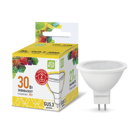 Лампа светодиодная LED-JCDR-standard 3Вт 230В GU5.3 3000К 270Лм
