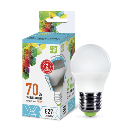 Лампа светодиодная LED-ШАР-standard 7.5Вт 230В Е27 4000К 675Лм