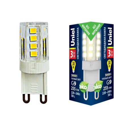 Лампа светодиодная LED-JCD-3W/3000K/G9/CL GLZ09TR LED, прозр 3000К