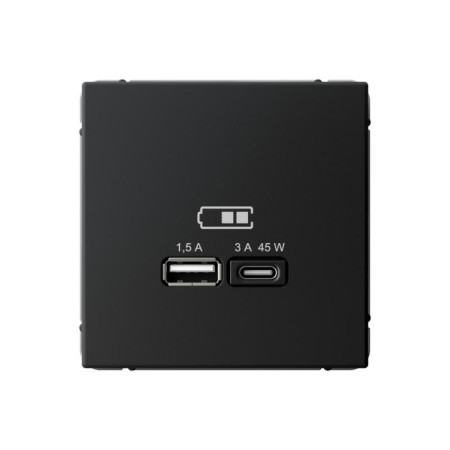 ArtGallery Карбон Розетка USB A + тип-C 45Вт высокоскор.заряд. QC, PD, механизм