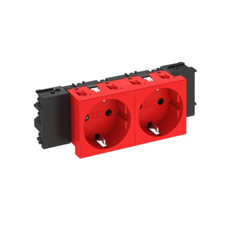 Розетка двойная 0° Modul45connect с з/к, 250 В, 16A (красный) (STD-D0C SRO2)