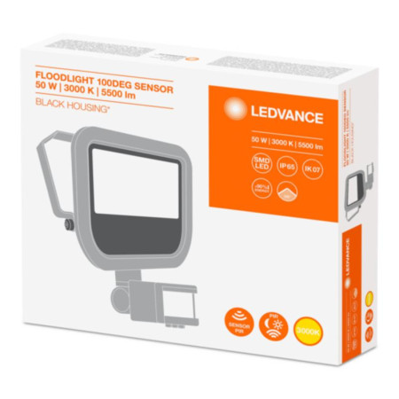 Прожектор светодиодный с датчиком  ДО-50Вт 3000K 5000Лм IP65 черный LEDVANCE