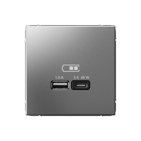 ArtGallery Сталь Розетка USB A + тип-C 45Вт высокоскор.заряд. QC, PD, механизм