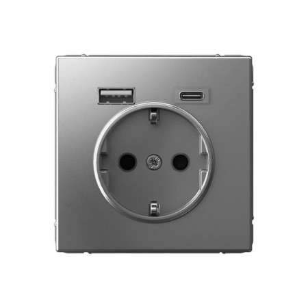 ArtGallery Сталь Розетка 16А с 2 USB A+C, 5В/2,4А/3,0А, 2х5В/1,5А, механизм