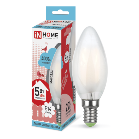 Лампа светодиодная LED-СВЕЧА-deco 5Вт 230В Е14 4000К 450Лм матов