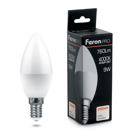 Лампа светодиодная .PRO LB-1309 Свеча E14 9W 4000K OSRAM LED