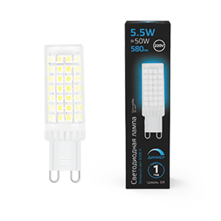 Лампа светодиодная G9 AC185-265V 5,5W 580lm 6500K керамика диммируемая LED 1/10/200