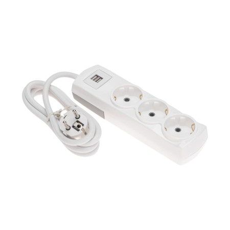 Удлинитель PREMIUM 3 гнезда, 1,5м, 3х1,5мм², с/з, 2 USB, белый