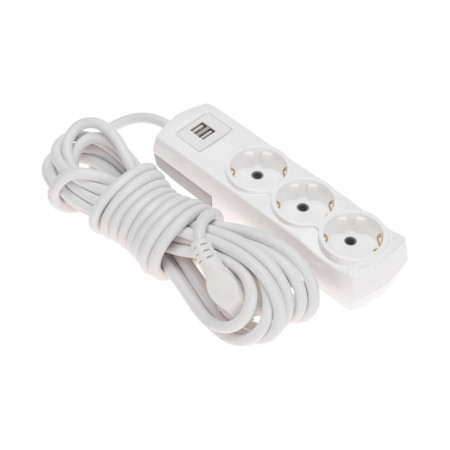 Удлинитель PREMIUM 3 гнезда, 5м, 3х1,5мм², с/з, 2 USB, белый
