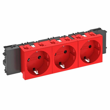 Розетка тройная 0° Modul45connect с з/к, 250 В, 16A (красный) (STD-D0C SRO3)