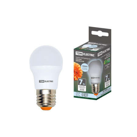 Лампа светодиодная LED 7Вт Е27 230В 4000К FG45 шар
