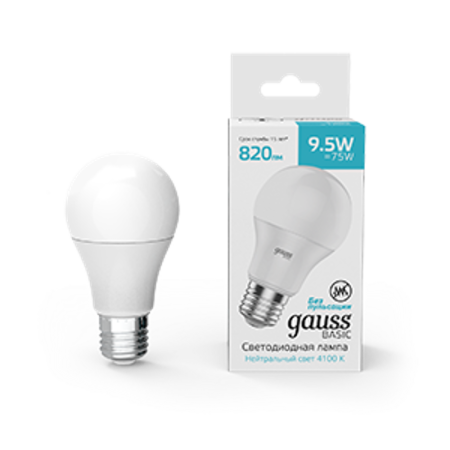 Лампа светодиодная Basic A60 9,5W 820lm 4100K E27 LED 1/10/50