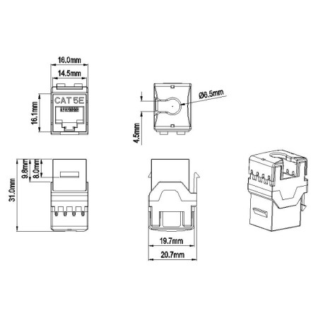 KJ8-8P8C-C5e-180-GN Вставка Keystone Jack RJ-45(8P8C), категория 5e, тип 180 градусов, зеленая
