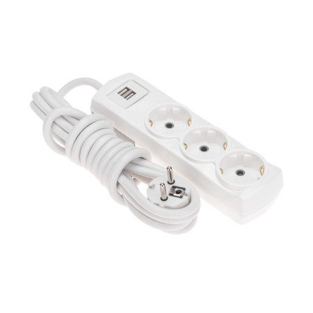 Удлинитель PREMIUM 3 гнезда, 3м, 3х1,5мм², с/з, 2 USB, белый