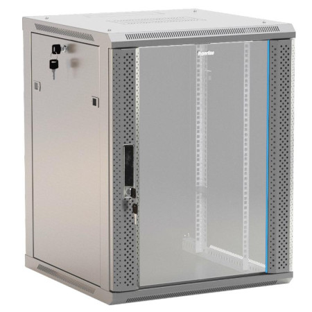 TWB-0966-GP-RAL7035 Шкаф настенный 19-дюймовый (19"), 9U, 500x600х600мм, стеклянная дверь с перфорацией по бокам, (разобранный)