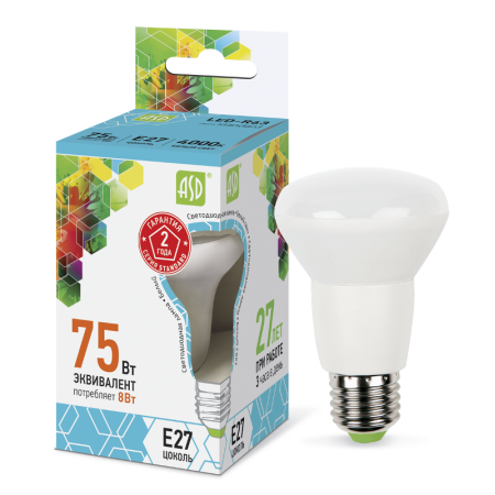 Лампа светодиодная LED-R63-standard 8Вт 230В Е27 4000К 720Лм