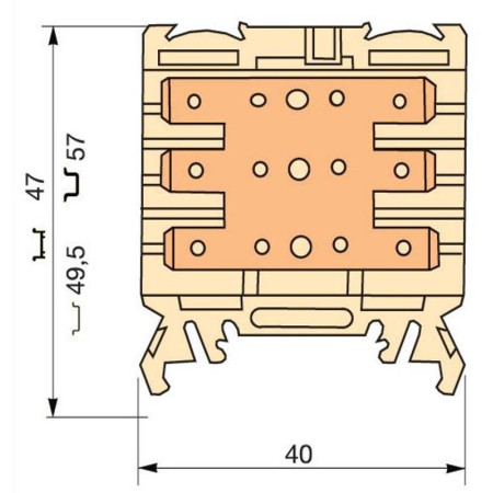 Клемма HD2,5/6.3.3G.3G.1, 6 quick-connect (fast on) 6,3x0,8мм, 2,5 мм.кв., горизонтальные